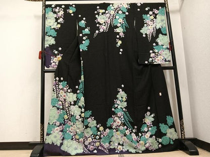 平和屋着物●越後十日町の一流染匠　桐屋・翠山工房　徳永憲峯　小振袖　二尺袖　辻が花　金彩　金通し地　正絹　逸品　AABH6937ph