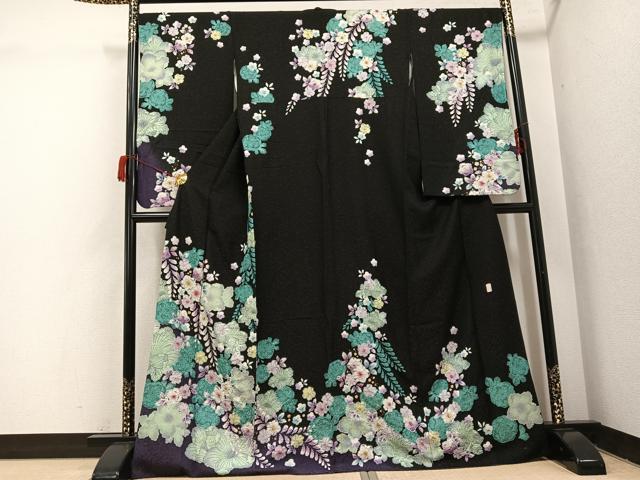 平和屋着物●越後十日町の一流染匠　桐屋・翠山工房　徳永憲峯　小振袖　二尺袖　辻が花　金彩　金通し地　正絹　逸品　AABH6937ph