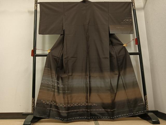 平和屋着物●花織　訪問着　紬地　横段文　正絹　逸品　未使用　AABH6939ph