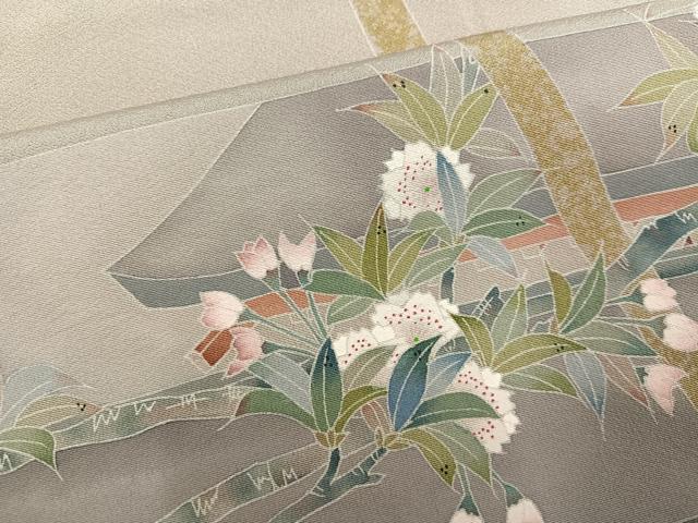 平和屋着物●訪問着　友禅　作家物　夢也　御所車女人花文　暈し染め　正絹　逸品　AABH6930ph