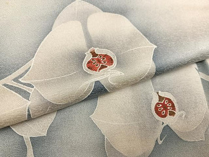 平和屋着物●訪問着　紬地　手描き　胡蝶蘭　正絹　逸品　AABH8250ph