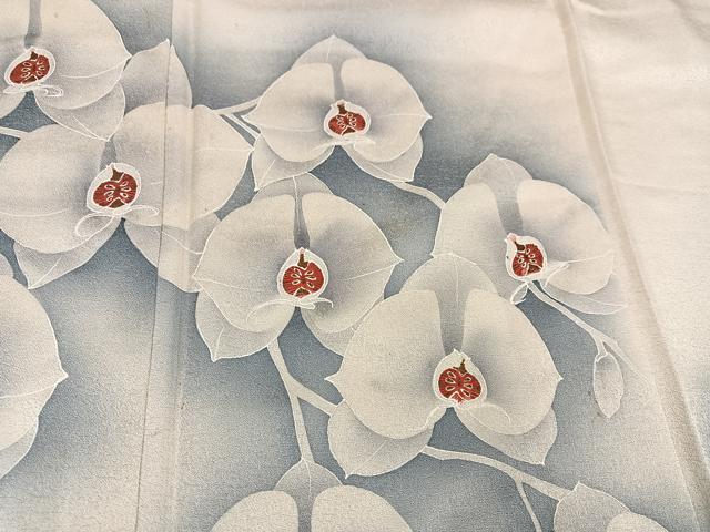 平和屋着物●訪問着　紬地　手描き　胡蝶蘭　正絹　逸品　AABH8250ph