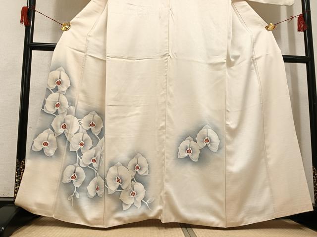 平和屋着物●訪問着　紬地　手描き　胡蝶蘭　正絹　逸品　AABH8250ph