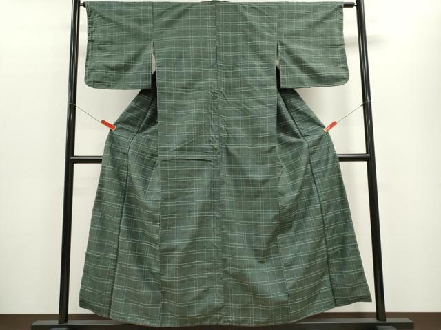 平和屋着物■上質な紬 格子柄 正絹 逸品 未使用 CABE4286ou