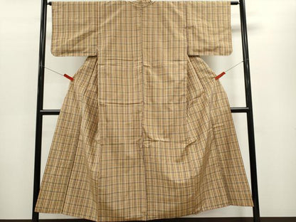平和屋着物■上質な紬 格子柄 正絹 逸品 CABE4273ou