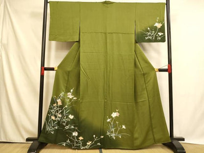 平和屋着物■訪問着　枝花文　暈し染め　銀彩　正絹　逸品　AABH4517fw
