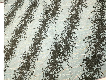 平和屋着物■小紋　草花芝文　たたき染め　黒地　洗える着物　AABH4538fw