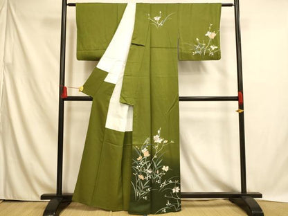 平和屋着物■訪問着　枝花文　暈し染め　銀彩　正絹　逸品　AABH4517fw