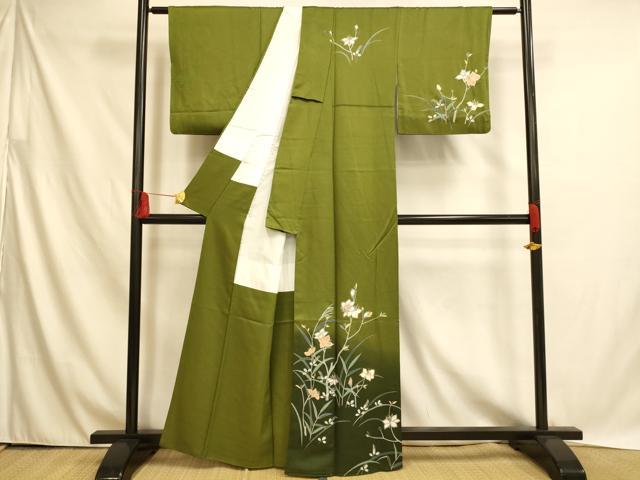 平和屋着物■訪問着　枝花文　暈し染め　銀彩　正絹　逸品　AABH4517fw