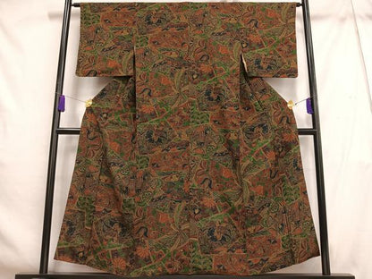 平和屋着物■上質な小紋 更紗花乗馬文 正絹 逸品 AABH7506oa