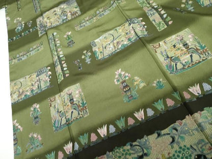 平和屋着物●訪問着　中国三大刺繍　スワトウ刺繍　汕頭刺繍　人物壁画飾花文　暈し染め　金糸　正絹　逸品　AABH7199cs