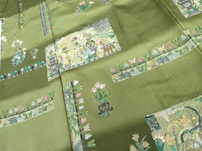 平和屋着物●訪問着　中国三大刺繍　スワトウ刺繍　汕頭刺繍　人物壁画飾花文　暈し染め　金糸　正絹　逸品　AABH7199cs