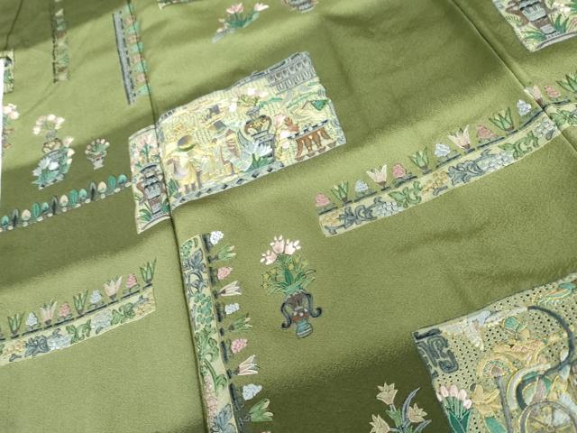 平和屋着物●訪問着　中国三大刺繍　スワトウ刺繍　汕頭刺繍　人物壁画飾花文　暈し染め　金糸　正絹　逸品　AABH7199cs