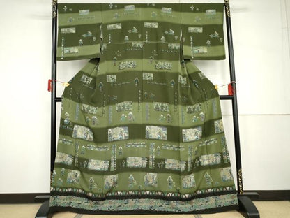 平和屋着物●訪問着　中国三大刺繍　スワトウ刺繍　汕頭刺繍　人物壁画飾花文　暈し染め　金糸　正絹　逸品　AABH7199cs