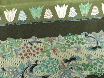 平和屋着物●訪問着　中国三大刺繍　スワトウ刺繍　汕頭刺繍　人物壁画飾花文　暈し染め　金糸　正絹　逸品　AABH7199cs
