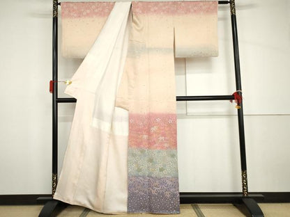 平和屋着物●訪問着　作家物　舞桜横段文　暈し染め　金彩　正絹　逸品　AABH7785cs
