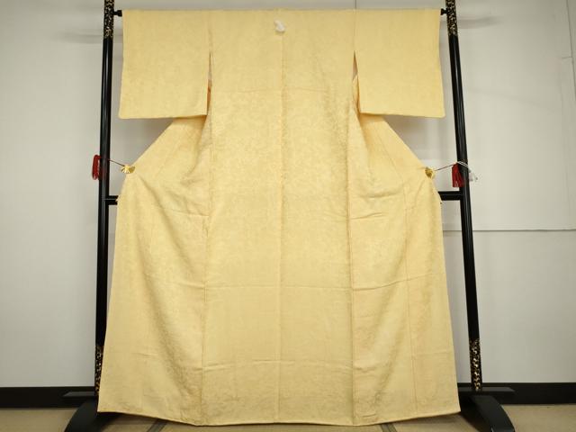 平和屋着物●上質な色無地　扇面草花地紋　淡黄色　正絹　逸品　未使用　AABH7787cs