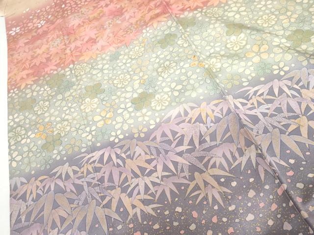 平和屋着物●訪問着　作家物　舞桜横段文　暈し染め　金彩　正絹　逸品　AABH7785cs 平和屋着物○訪問着 作家物 舞桜横段文 暈し染め 金彩 正絹 逸品