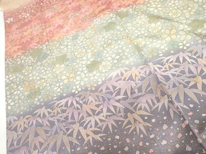 平和屋着物●訪問着　作家物　舞桜横段文　暈し染め　金彩　正絹　逸品　AABH7785cs