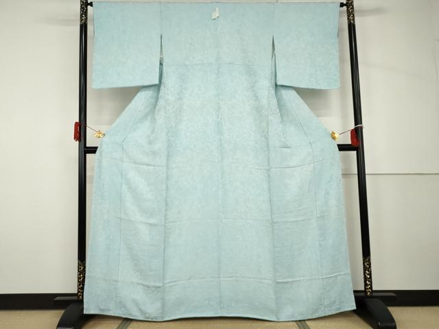 平和屋着物●上質な色無地　扇面草花地紋　水色　正絹　逸品　未使用　AABH8852cs
