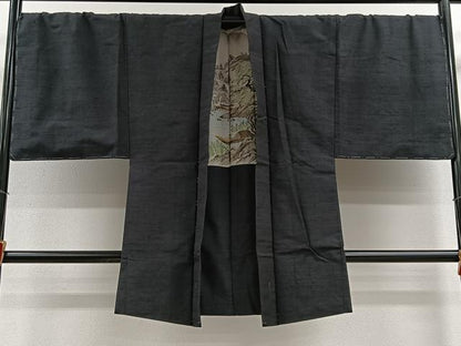 平和屋着物∞男性　長羽織　紬地　蝋色　正絹　逸品　未使用　CABE4954ua