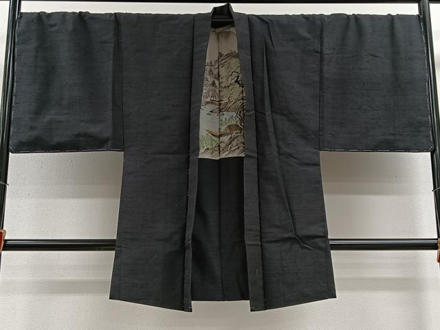 平和屋着物∞男性　長羽織　紬地　蝋色　正絹　逸品　未使用　CABE4954ua