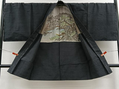 平和屋着物∞男性　長羽織　紬地　蝋色　正絹　逸品　未使用　CABE4954ua
