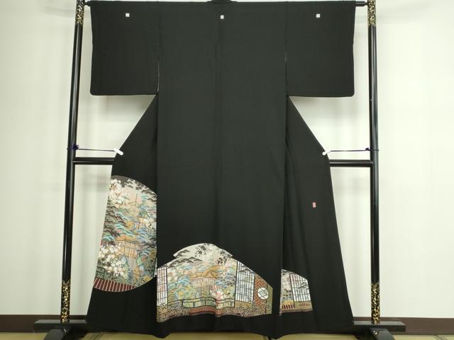 平和屋着物■豪華黒留袖 友禅 作家物 風景文 松竹梅 正絹 逸品 DABD3368sf