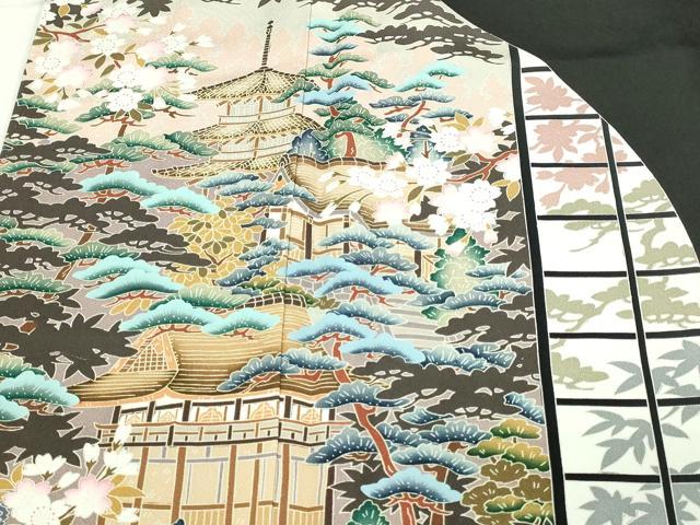 平和屋着物●豪華黒留袖　友禅　作家物　松竹梅　正絹　逸品　AABH5777ck 平和屋着物□豪華黒留袖 駒刺繍 松竹梅 金彩 正絹 逸品 DABD3370sf