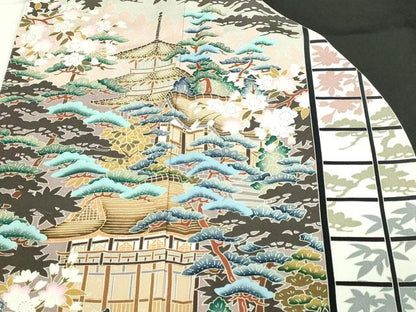 平和屋着物■豪華黒留袖 友禅 作家物 風景文 松竹梅 正絹 逸品 DABD3368sf