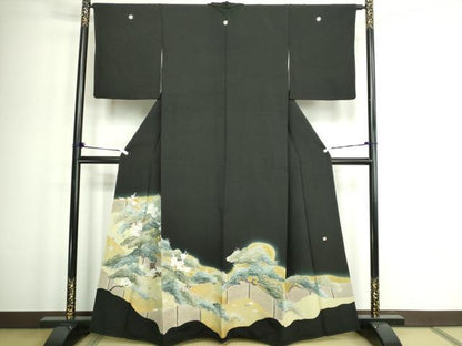 平和屋着物■豪華黒留袖　作家物　松竹梅　暈し染め　金彩　正絹　逸品　DABD3366sf
