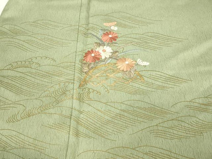 平和屋着物■訪問着　刺繍　草花文　暈し染め　金彩　正絹　逸品　DABD3382sf