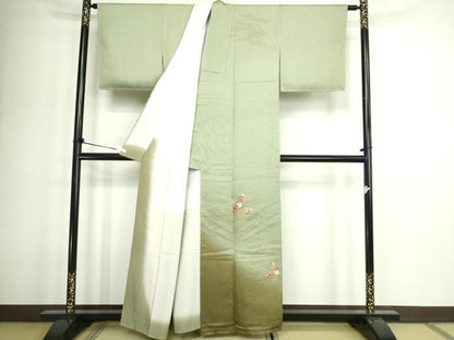 平和屋着物■訪問着　刺繍　草花文　暈し染め　金彩　正絹　逸品　DABD3382sf