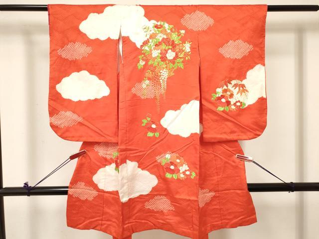 平和屋着物[]女の子 子供 ３歳 祝着 三つ身 駒刺繍 絞り 陶器花文 逸品 DABC5428ma