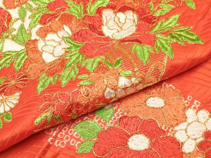 平和屋着物[]女の子　子供　３歳　祝着　三つ身　駒刺繍　絞り　陶器花文　逸品　DABC5428ma