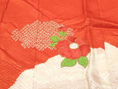 平和屋着物[]女の子 子供 ３歳 祝着 三つ身 駒刺繍 絞り 陶器花文 逸品 DABC5428ma