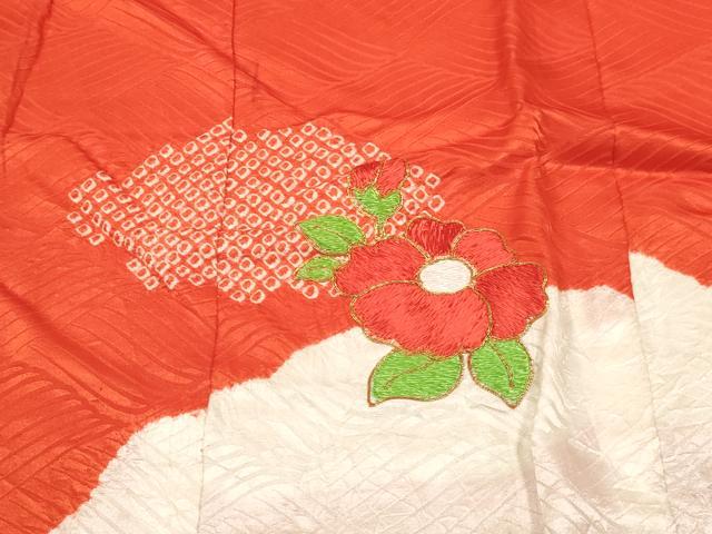 平和屋着物[]女の子 子供 ３歳 祝着 三つ身 駒刺繍 絞り 陶器花文 逸品 DABC5428ma