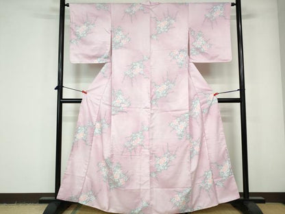 平和屋着物■小紋　草花文　暈し染め　洗える着物　未使用　DABE0881qa