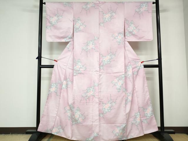 平和屋着物■小紋　草花文　暈し染め　洗える着物　未使用　DABE0881qa