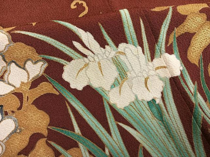 平和屋着物●浦野理一　色留袖　草花文　金彩　鬼しぼ縮緬　正絹　逸品　AABH8260ph