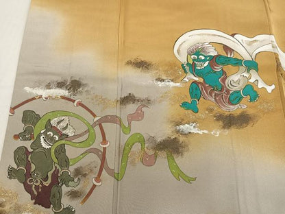 平和屋着物●訪問着　手描き　風神雷神　金彩　正絹　逸品　AABH8267ph