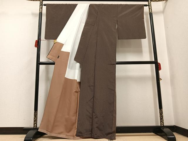 平和屋着物○黄八丈 紬 間道 正絹 逸品 AABH8259ph