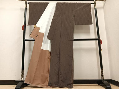平和屋着物●黄八丈　紬　間道　正絹　逸品　AABH8259ph