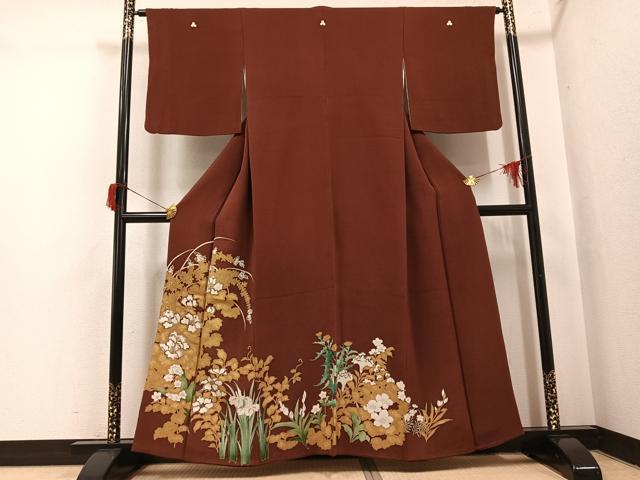 平和屋着物●浦野理一　色留袖　草花文　金彩　鬼しぼ縮緬　正絹　逸品　AABH8260ph