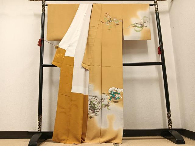 平和屋着物●訪問着　手描き　風神雷神　金彩　正絹　逸品　AABH8267ph