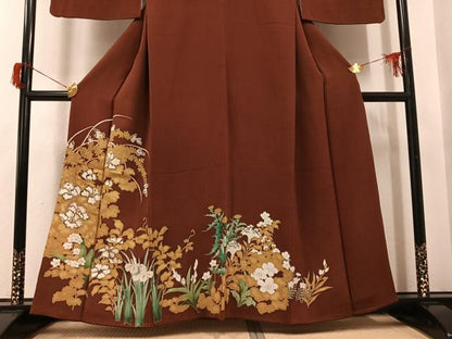 平和屋着物●浦野理一　色留袖　草花文　金彩　鬼しぼ縮緬　正絹　逸品　AABH8260ph