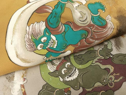 平和屋着物●訪問着　手描き　風神雷神　金彩　正絹　逸品　AABH8267ph