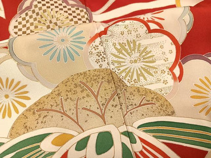 平和屋着物●友禅白木染匠　二代目　白木周生　振袖　駒刺繍　松竹梅文　金彩　正絹　逸品　AABH8263ph