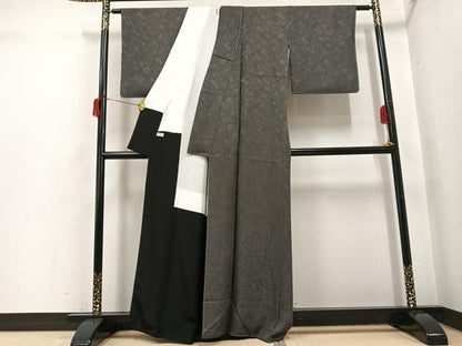 平和屋着物●江戸小紋　鮫小紋柄　黒地　正絹　逸品　未使用　AABH8273ph
