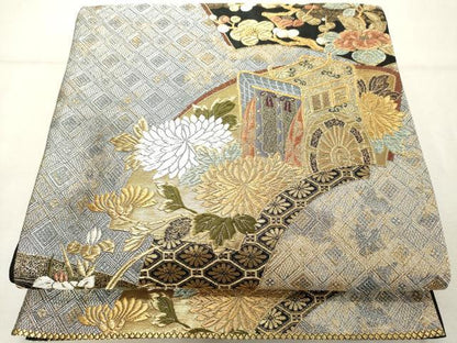 平和屋着物◎六通柄袋帯　華飾扇面文　金銀糸　正絹　逸品　DABE2849cd